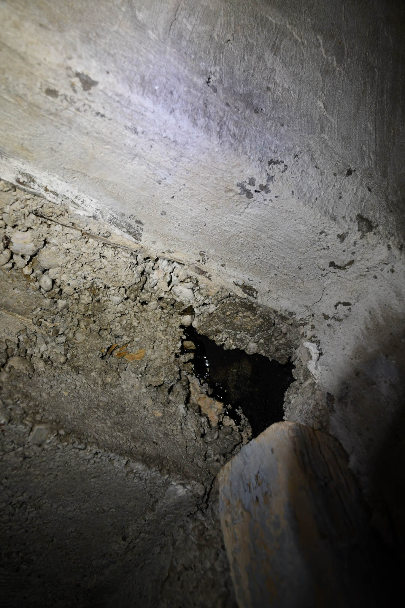 Tar in the ceiling above door post